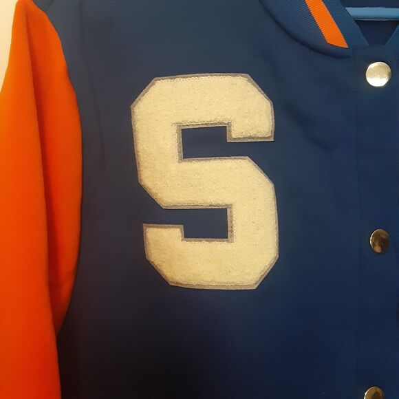 Shein Curve Jacket Women 4XL Blue Orange Varsity Bomber Button Up - Picture 2 of 7